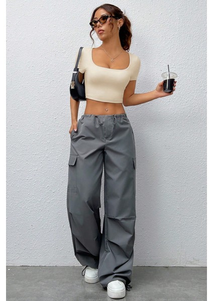 Kadın Kare Yaka Kısa Kollu Yazlık Basic Crop Tişört modelleri