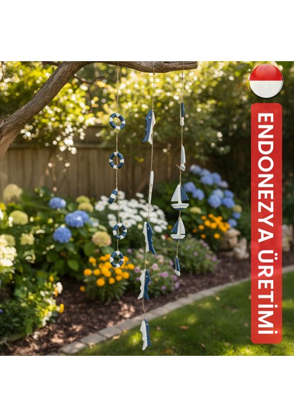 Askılı Deniz Temalı Obje Seti Ahşap Beşli Dekorasyon Ürünü