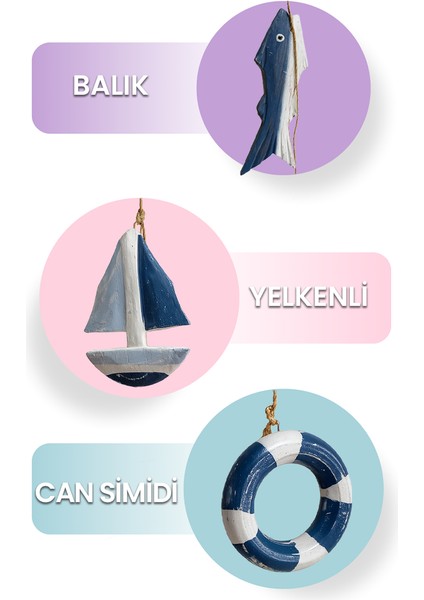 Askılı Deniz Temalı Obje Seti Ahşap Beşli Dekorasyon Ürünü fiyatları