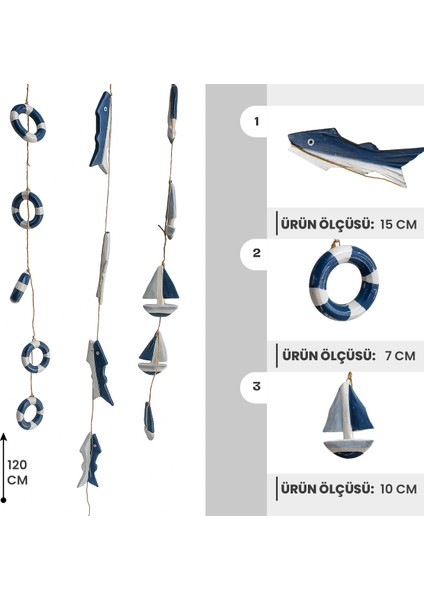 Askılı Deniz Temalı Obje Seti Ahşap Beşli Dekorasyon Ürünü modelleri