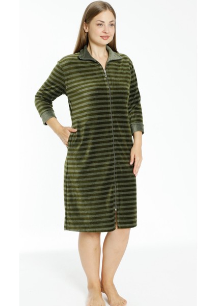 Çizgili Kadife Fermuarlı Cepli Büyük Beden Pamuklu Kadife Elbise fiyatları