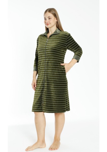 Çizgili Kadife Fermuarlı Cepli Büyük Beden Pamuklu Kadife Elbise indirimleri