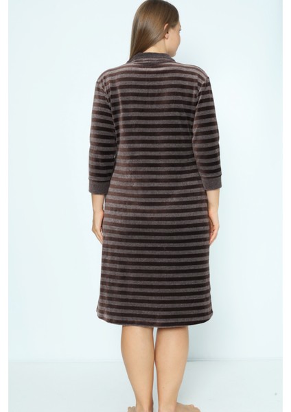 Çizgili Kadife Fermuarlı Cepli Büyük Beden Pamuklu Kadife Elbise indirimleri