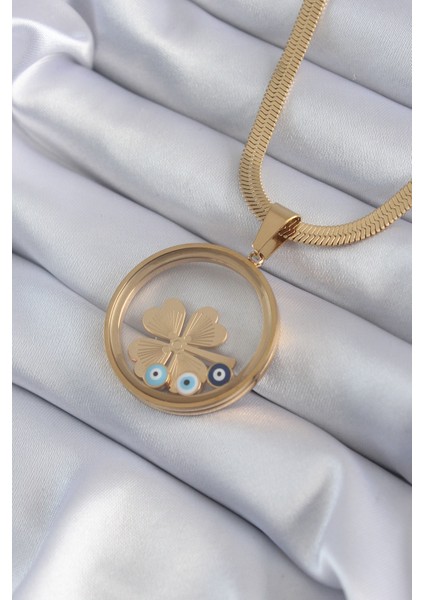 316L Çelik Gold Renk Italyan Zincir Açılabilir Fanus Yonca Figür Model Kadın Kolye - Lisinya fiyatları