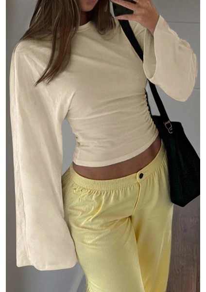 Kadın Uzun Kollu Belden Oturtmalı Bluz