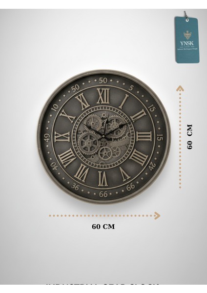 Aurelius | Metal Çark Mekanizmalı Antik Duvar Saati, Ev Saati, Ofis Saati 60 x 60 cm indirimleri