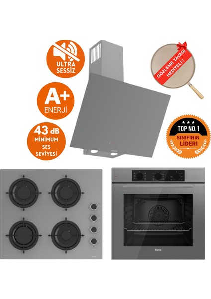 Flowart & Silentart Anvo/ Sessiz Antrasit-Gri Ankastre Set (D079-SA + QBL62CPR + CS208-FA )