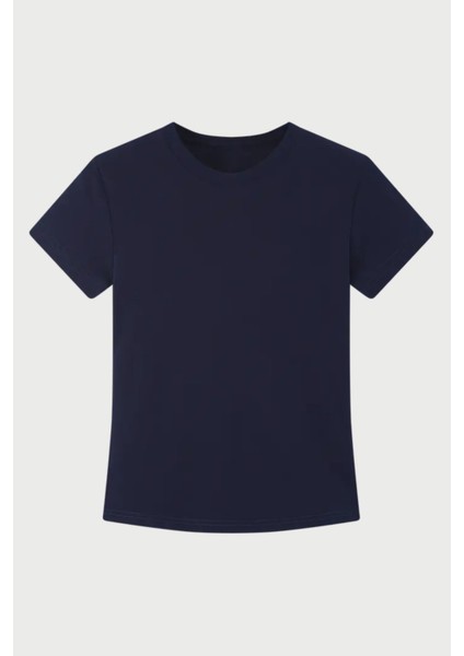 Lacivert Bisiklet Yaka Basic Kadın Tişört