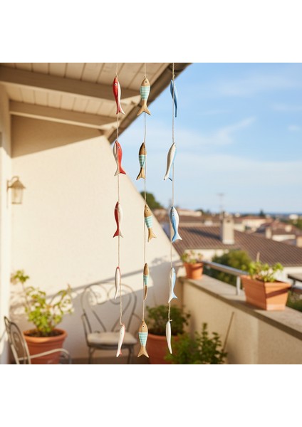 Askılı Beşli Balık Üçlü Set Ahşap Dekorasyon Balkon Bahçe Teras indirimleri