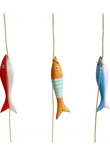Askılı Beşli Balık Üçlü Set Ahşap Dekorasyon Balkon Bahçe Teras