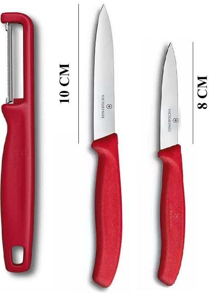 Çelik Kesme Tahstası ve Victorinox Kırmızı Düz Soyma Bıçağı 8 cm - 10 cm ve Domates Sebze Soyacağı 3lü Set modelleri