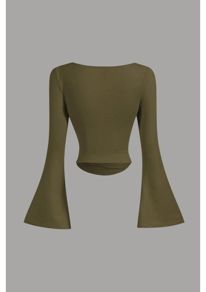 Kadın Likralı Drapeli Uzun Ispanyol Kollu Crop Bluz fiyatları