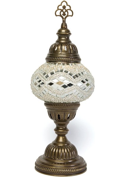 Sudamlasibazaar Mozaik Masa Lambası 34 cm – El Yapımı Dekoratif Masaüstü Aydınlatma (14 cm Cam), Beyaz Renk fiyatları