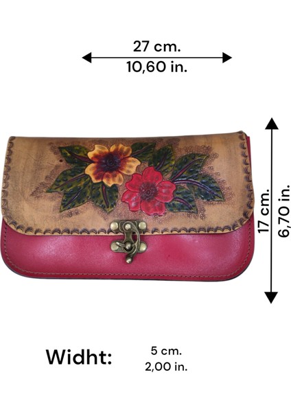 El Yapımı Hakiki Deri Kırmızı Çiçek Desenli Kadın Crossbody Çanta - El Kabartma Bohem Tasarım - Antika Pirinç Tokalı & Ayarlanabilir Askılı El Işçiliği Çanta fırsatları