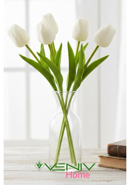 5 Adet Dekoratif Islak Lale- Gerçek Islak Doku- 30 cm - Yapay Çiçek