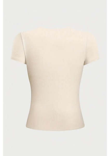 Bej Bisiklet Yaka Basic Kadın Tişört modelleri