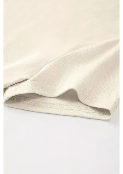 Bej Bisiklet Yaka Basic Kadın Tişört