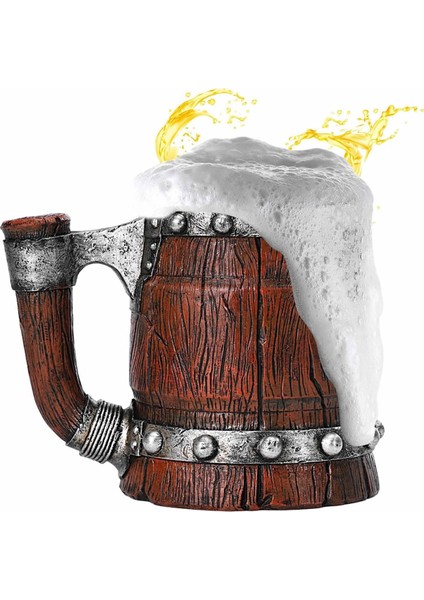 Premium Paslanmaz Çelik Iç Hazneli Ahşap Görünümlü Bira Kupası – Varil Tasarım 600 ml modelleri