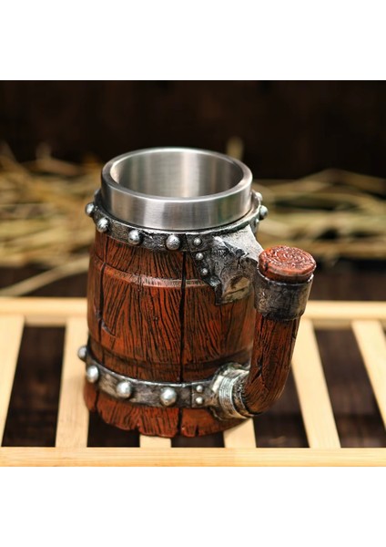 Premium Paslanmaz Çelik Iç Hazneli Ahşap Görünümlü Bira Kupası – Varil Tasarım 600 ml indirimleri