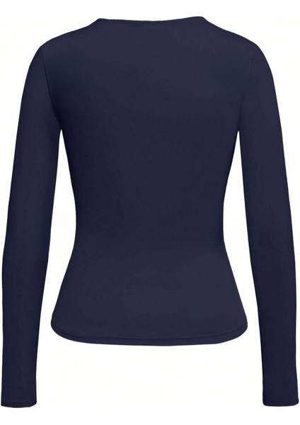 Kadın Bisiklet Yaka Basic Uzun Kollu Likralı Body