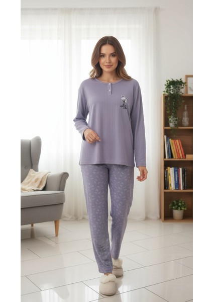 Çiçek Desenli Kadın Pijama Takımı Mor