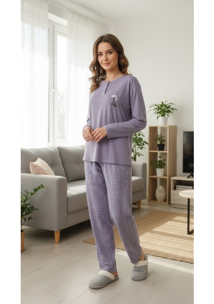 Çiçek Desenli Kadın Pijama Takımı Mor fiyatları