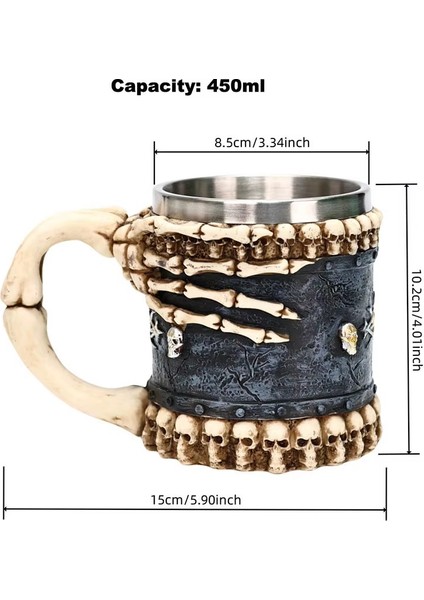 Premium Paslanmaz Çelik Iç Hazneli Iskelet Görünümlü Bira Kupası – Iskelet Tasarım 450 ml fiyatları