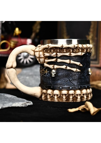 Premium Paslanmaz Çelik Iç Hazneli Iskelet Görünümlü Bira Kupası – Iskelet Tasarım 450 ml modelleri