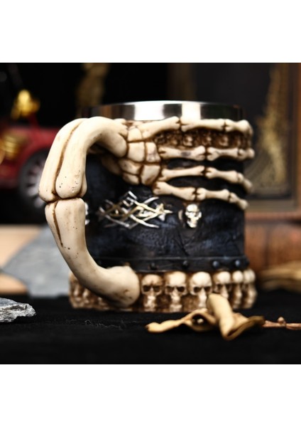 Premium Paslanmaz Çelik Iç Hazneli Iskelet Görünümlü Bira Kupası – Iskelet Tasarım 450 ml fırsatları