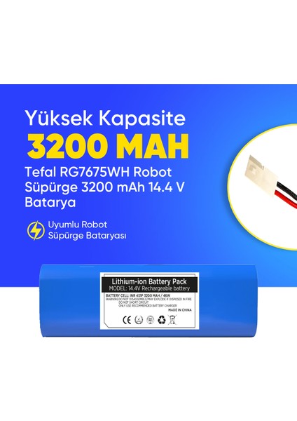 Tefal RG7675WH Robot Süpürge 3200 Mah 14.4 V Batarya – Orjinal Uyumlu Uzun Ömürlü, Yüksek Performans Pil