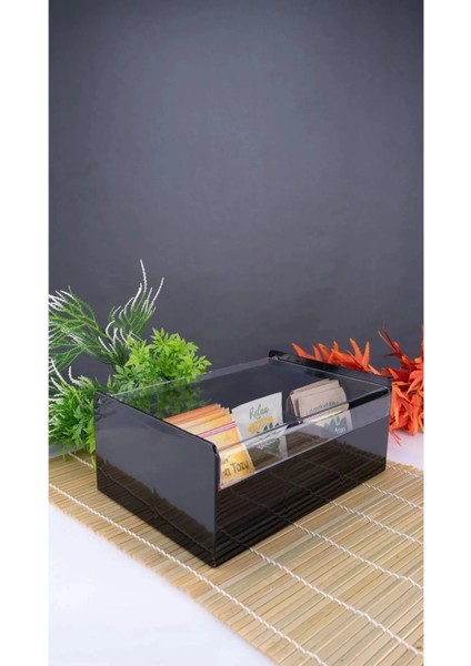 Siyah Tabanlı Plastik 6 Bölmeli Çay Kutusu - Poşet Çay Kutusu, Bitki Çay Kutusu