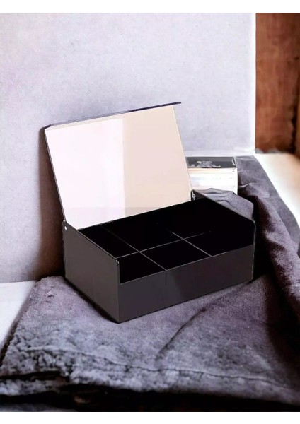 Siyah Tabanlı Plastik 6 Bölmeli Çay Kutusu - Poşet Çay Kutusu, Bitki Çay Kutusu fiyatları