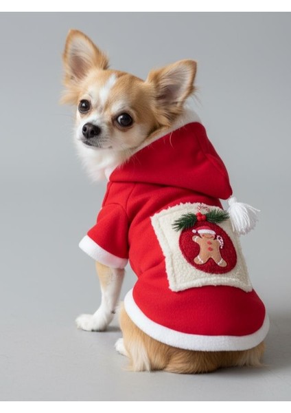 Kartopu Yılbaşı Köpek Kıyafeti Premium Kırmızı Polar | Kapüşonlu Noel Köpek Kostümü | Küçük Irklar Için