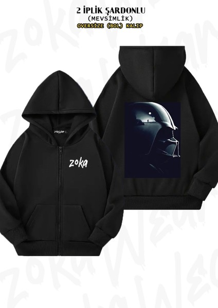 Unisex Star WARS111 Baskılı Oversize Sırt Baskılı Fermuarlı Kapşonlu Hırka