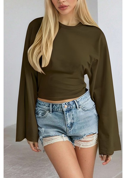 Kadın Uzun Kollu Belden Oturtmalı Bluz