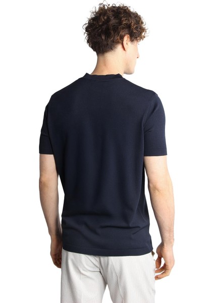 Lacivert Standart Fit Dar Kalıp Bisiklet Yaka Düz Kısa Kollu Triko Tişört fırsatları