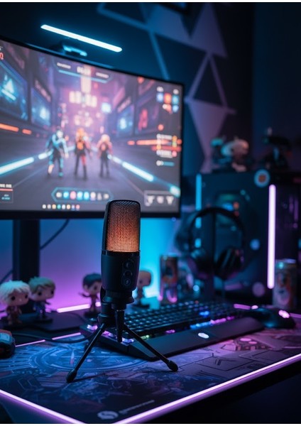 Mv-3 Siyah Rgb USB Oyuncu Yayıncı ve Podcast Için Uyumlu Condenser Mikrofon