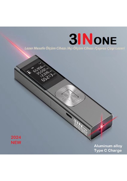 3'ü 1 Arada Mini Lazer Mesafe Ölçer, Çapraz Lazer Projektör, Metal Kasa, Çoklu Ölçüm Modları fiyatları