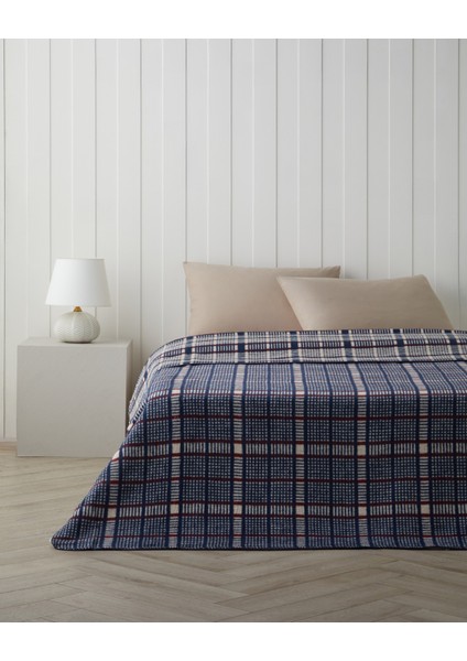 Plaid Tale Pamuk Akrilik Çift Kişilik Battaniye 200X220 cm Lacivert
