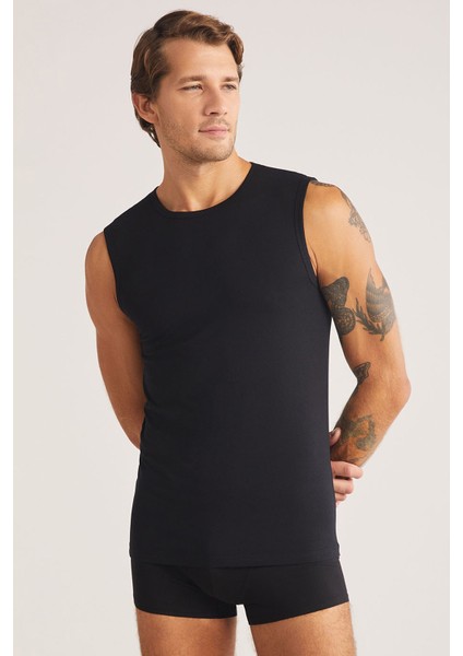 Nick Erkek Bisiklet Yaka Sıfır Kollu Pamuklu 2'li Atlet Set