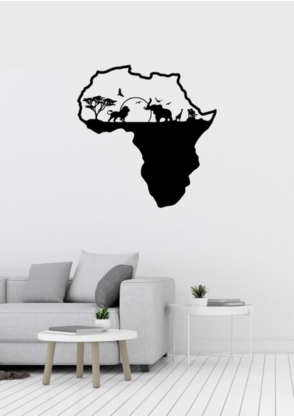 Vahşi Doğa Figürlü Afrika Haritası Silüeti Dekoratif Metal Tablo