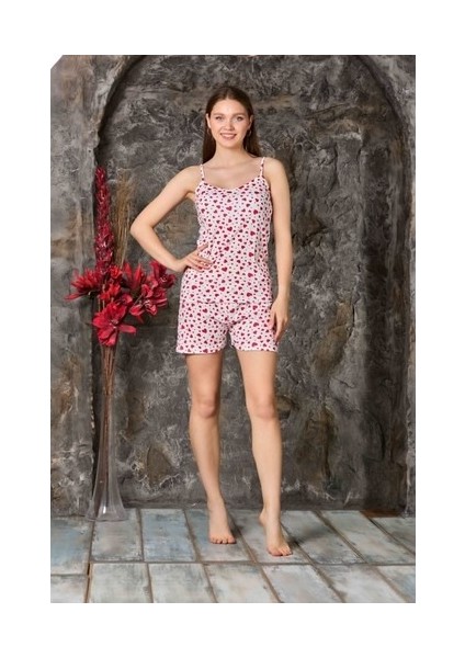 Askılı Şortlu Kalpli Pijama Tkm