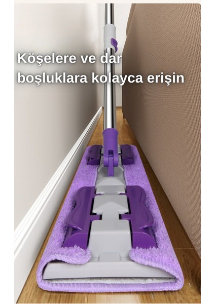 Yer Mopu Duvar Fayans Cam Temizlik Mikrofiber 4 Mandallı Mop(Mor) fırsatları