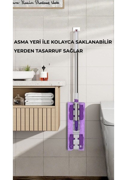 Yer Mopu Duvar Fayans Cam Temizlik Mikrofiber 4 Mandallı Mop(Mor) indirimleri