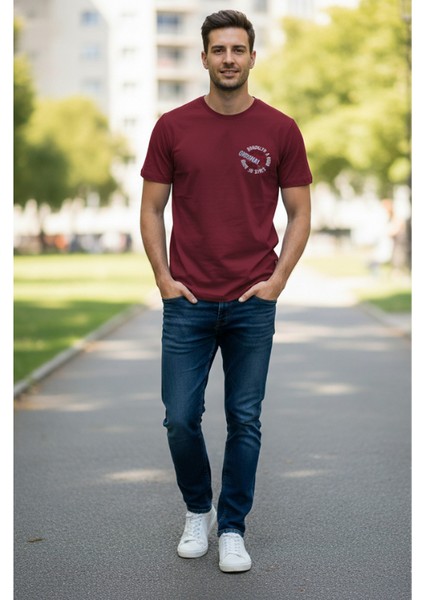 Erkek Sıfır Yaka Baskılı Tshirt