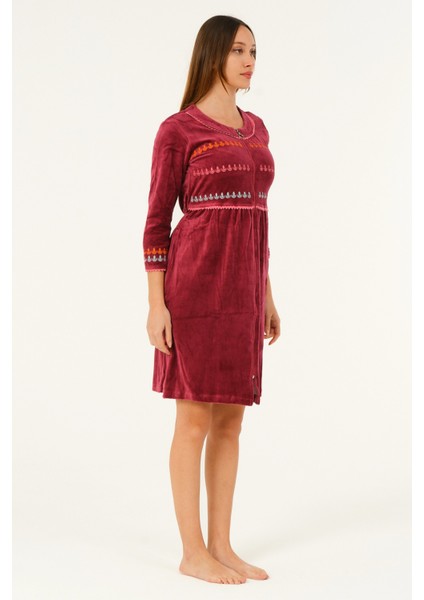 Fermuarlı Cepli Nakış Detaylı Kadife Pamuklu Elbise modelleri