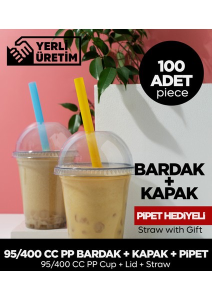 95/400 cc Pet Bardak Kapak - 100 Adet (Pipet Hediye)