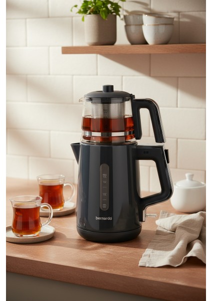 Venedik Cam Demlikli Çay Makinesi Gri