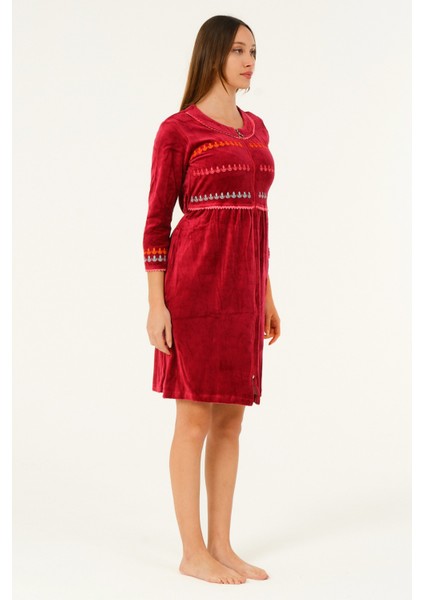 Fermuarlı Cepli Nakış Detaylı Kadife Pamuklu Elbise modelleri