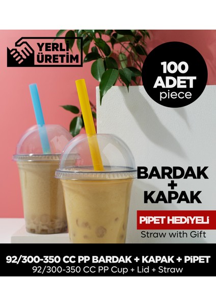 92/300-350 cc Pet Bardak Kapak - 100 Adet (Pipet Hediye)